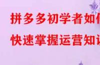拼多多初學(xué)者如何快速掌握運(yùn)營(yíng)知識(shí)？