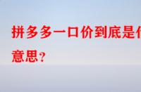 拼多多一口價到底是什么意思？